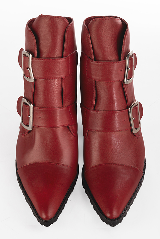 Scarlet red women's elegant sneakers. Tapered toe. Medium block heels. Top view - Florence KOOIJMAN